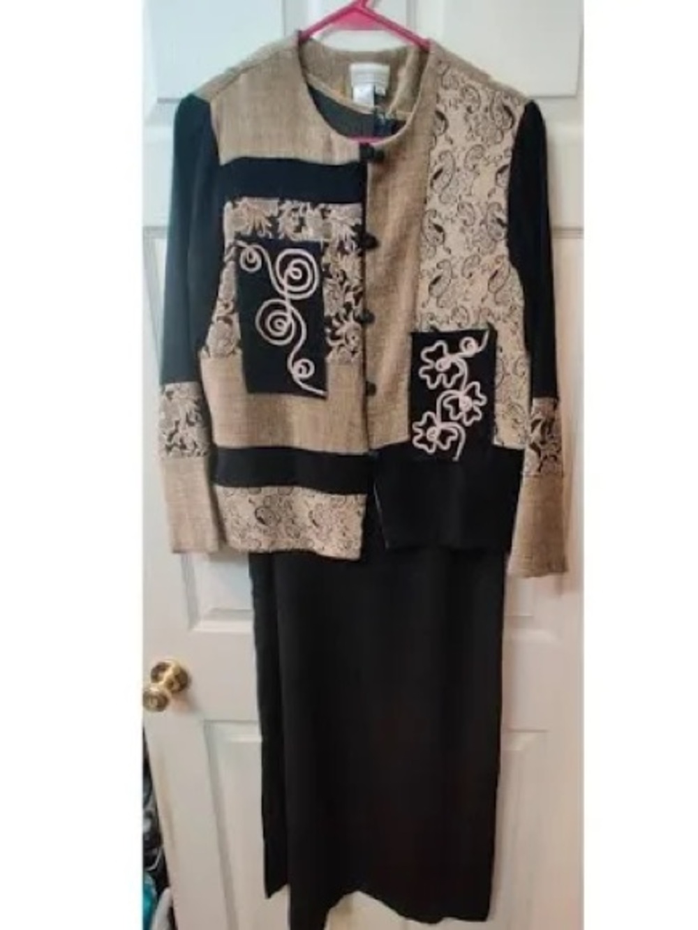 Coldwater Creek Black and Tan Patchwork Button Jacket & sleeveless dress 16P